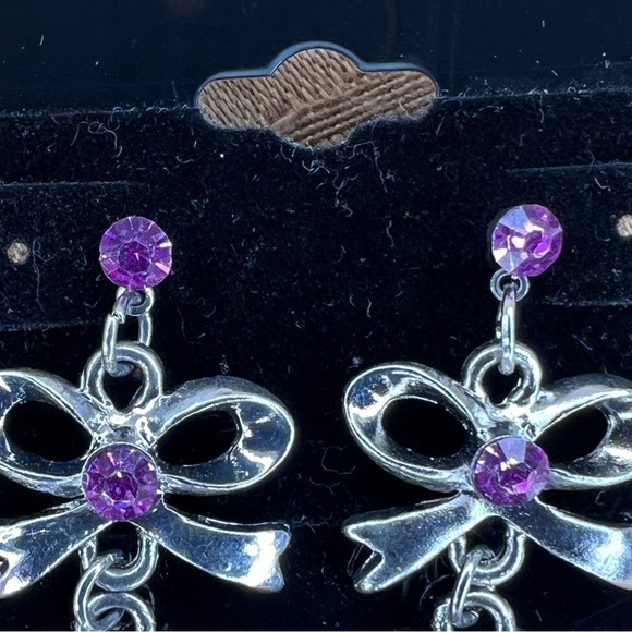 PINK PURPLE DANGLE EARRINGS GLAM RETRO EVENT PROM EVENING COSTUME - Picture 2 of 9
